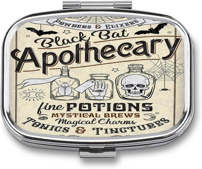 Metal 2 Compartment Pill Organizer Travel Friendly Portable Compact Pill Box Cute Pill Case to Hold Vitamins,Fish Oil,Supplements,Meds,Tablet for Purse,Pocket. (Apothecary)