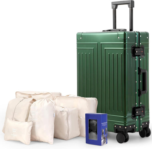 All Aluminum Carry On Luggage，Cut from Whole Aluminum Sheet，22x14x9 Airline Approved ，（3rd Generation，Premium Metal zipperless suitcase ） (green, 26inch)