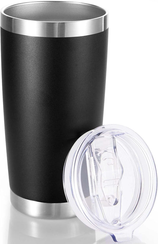 20 oz Tumbler Stainless Steel Tumblers with Lid Double Wall Vacuum Insulated Coffee Mug 20oz Powder Coated Cup for Hot and Cold Drinks, Black, 1 pack