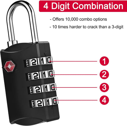 ZHEGE Luggage Lock, TSA Approved Travel Lock, 4 Digit Combination Padlock with Flexible Cable (30 Inch) for Suitcase, Backpack, Cabinet, Drawer (1 Pack, Black)