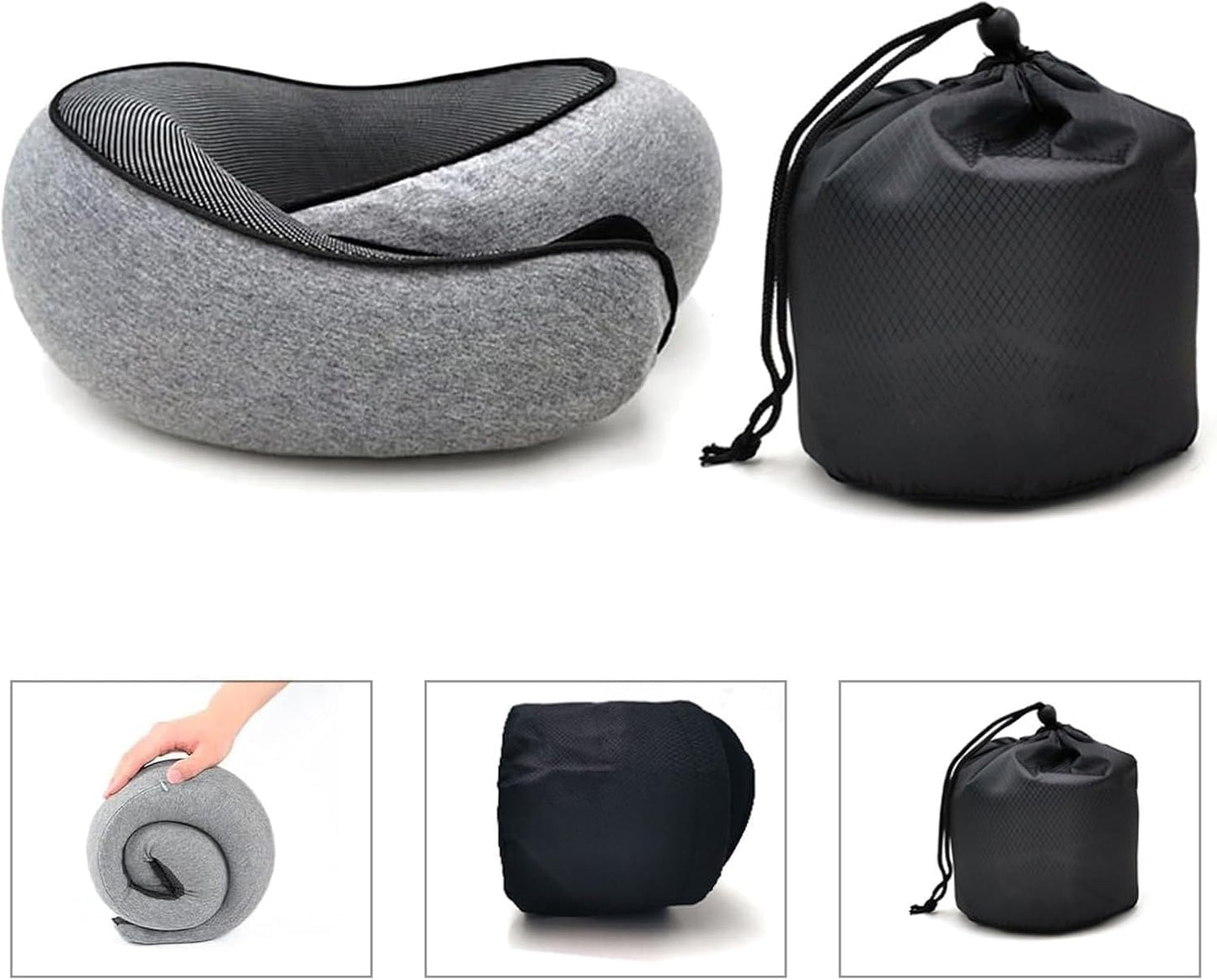 RURING Travel Pillows for Airplanes, Travel Neck Pillow Travel Pillow, Neck Pillow Airplane Memory Foam 360 Degree Support Stowable Pillows for Airplanes Offices and Cars (Dark Gray)