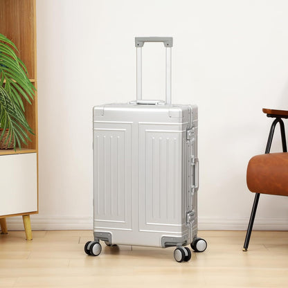 All Aluminum Magnesium 20/26 Luggage Set，Cut from Whole Aluminum Sheet，22x14x9 Airline Approved ，（3rd Generation，Premium Magnesium Metal zipperless suitcase ） (silvery, 20in+26in)
