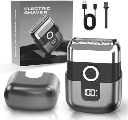 Electric Foil Shavers for Men: Mini Electric Razor, Foil Shaver for Face, IPX7 Waterproof Wet Dry Cordless Razor with 3 Floating Blades, LED Display, USB-C Fast Rechargeable for Travel & Home