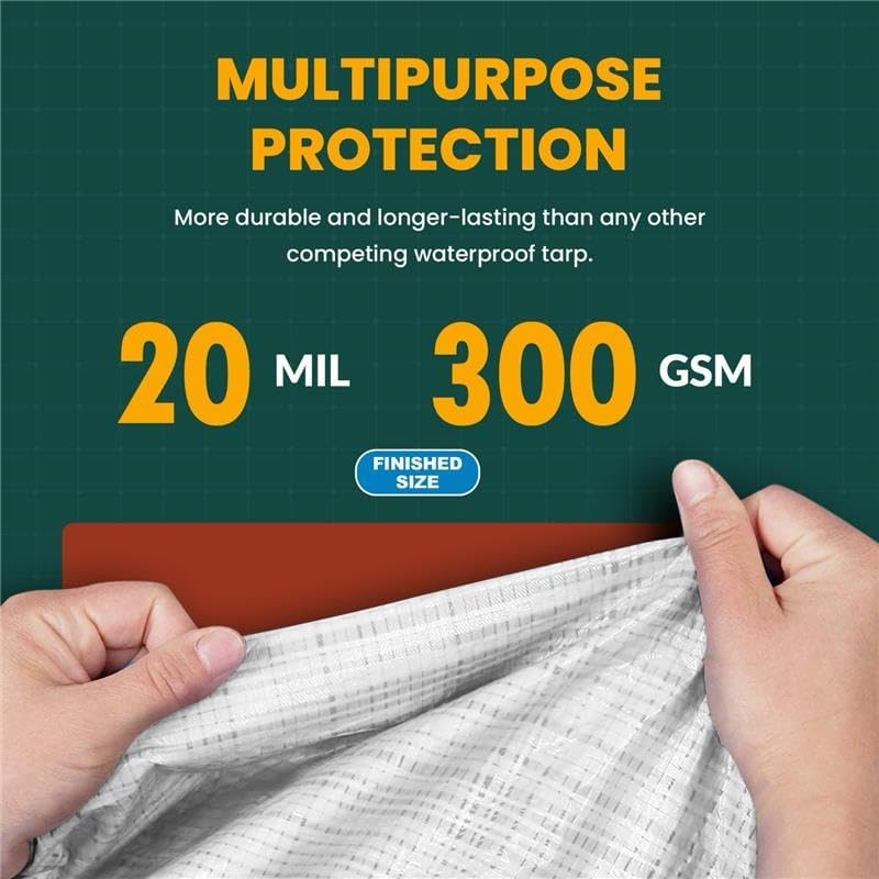 Large Waterproof Tarp - Heavy Duty 20 Mil Thick Poly Tarpaulin Ideal for Canopy Tents, Boats, RV or Pool Covers - Multipurpose Protective Tarps with Grommets for Indoor and Outdoor Use | 20' x 30'
