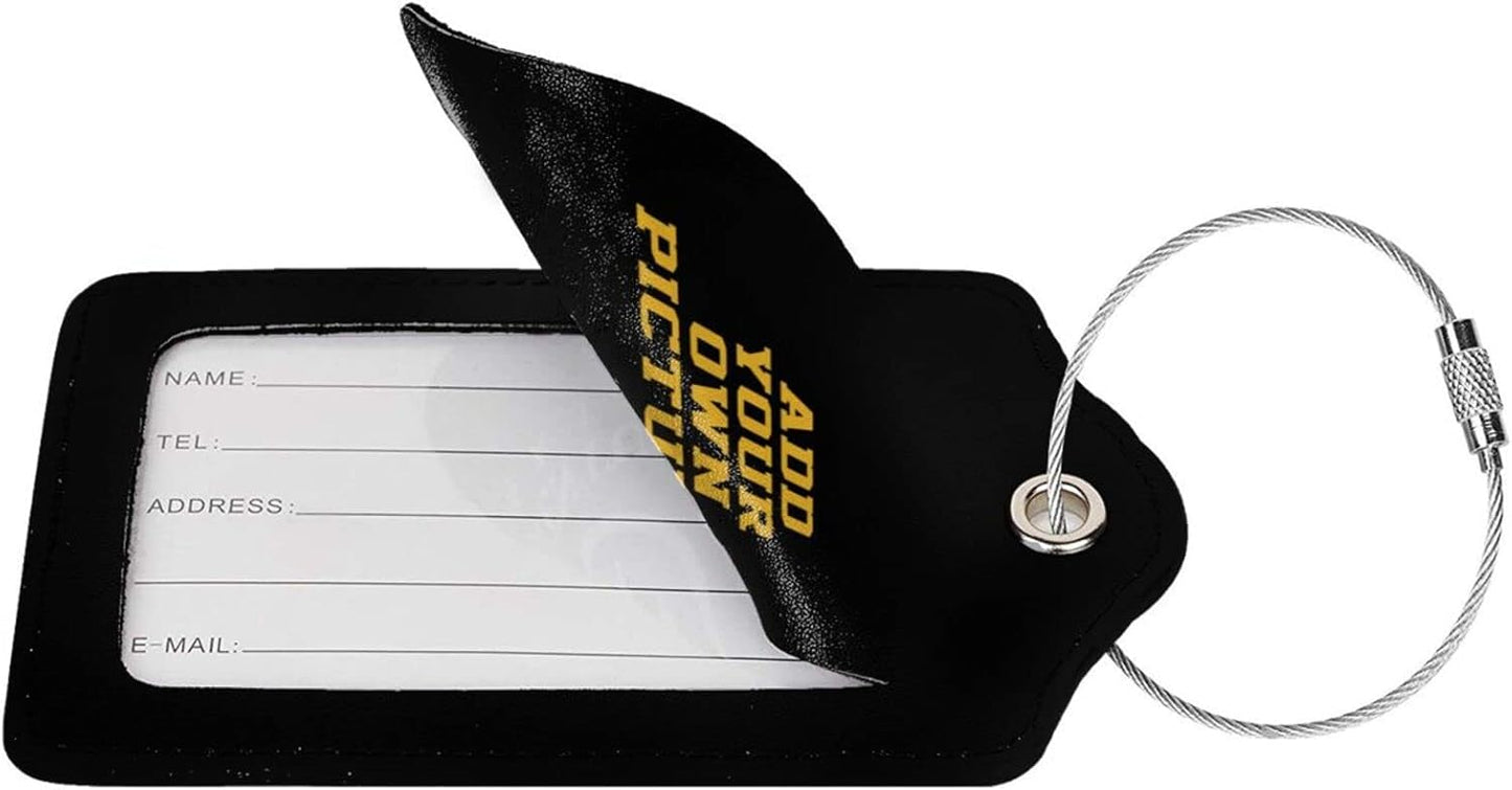 2PC Custom Luggage Tags Personalized Leather Luggage Tag with Photo/Text, DIY Blank Bag Tag with Full Back Privacy Name ID Card Stainless Steel Loop Suitcase Labels, Travel Bag Tags