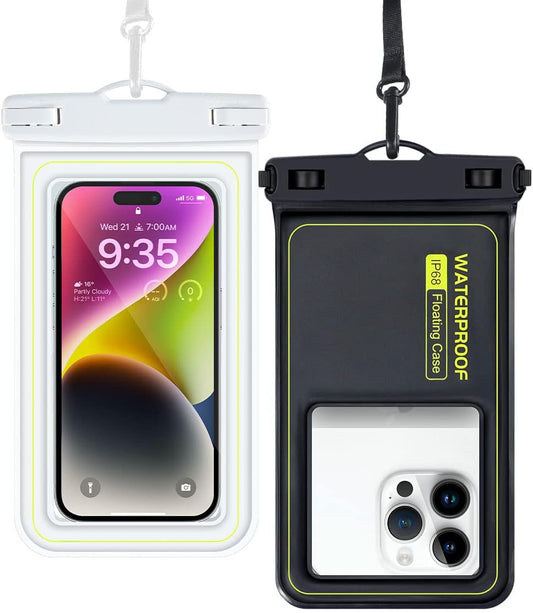 IP68 Waterproof Phone Pouch, Floating Waterproof Phone Case for iPhone 16 15 Pro Max Galaxy S24+ S23 Pixel 8 Pro with Detachable Lanyard, Cellphone Dry Bags Beach Vacation Essentials -2 Pack