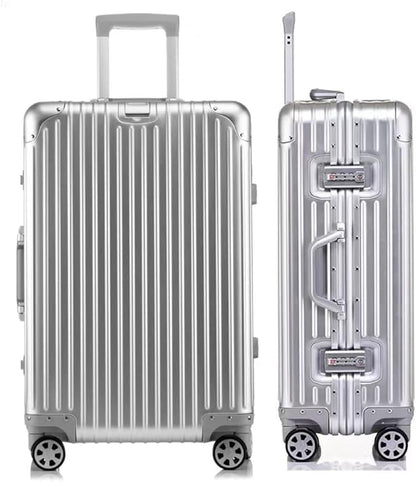 28 Inch All Aluminum Checked in Luggage with Wheels, Hard Shell Zipperless Suitcase with TSA Locks, Large Travel Luggage, Silver