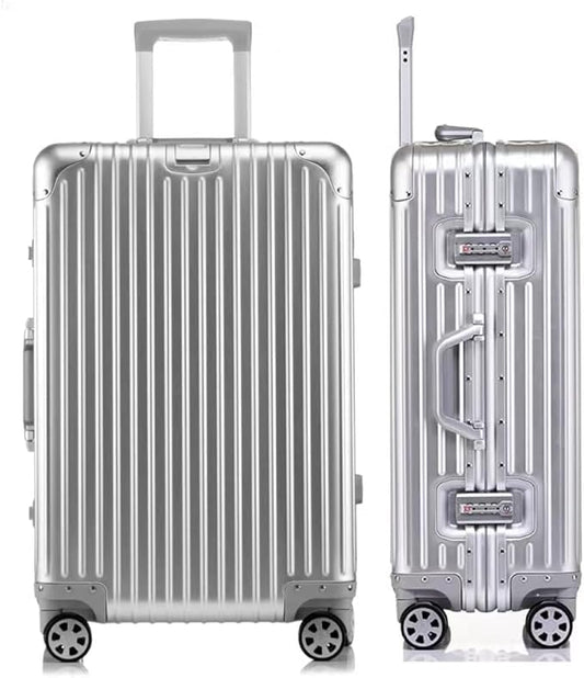 28 Inch All Aluminum Checked in Luggage with Wheels, Hard Shell Zipperless Suitcase with TSA Locks, Large Travel Luggage, Silver