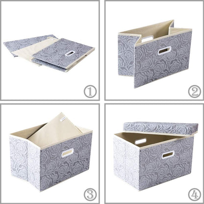 PRANDOM Foldable Storage Bins with Lids [5-Pack] Fabric Decorative Storage Box Cubes Organizer Containers Baskets with Cover Handles Divider for Bedroom Closet Living Room Grey 14.9x9.8x9.8 Inch