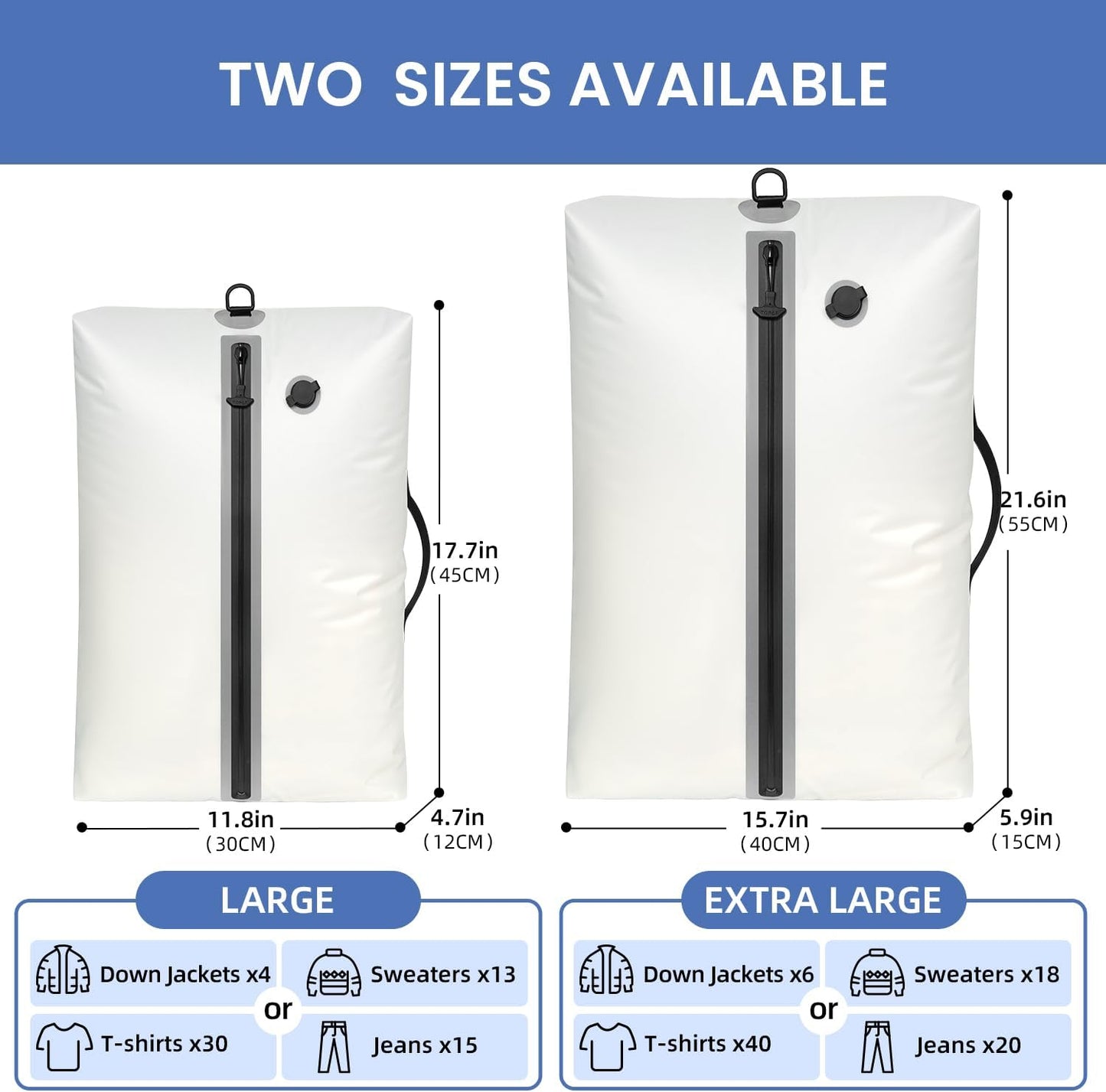 BAGAIL TPU Vacuum Bag for Travel, Reusable Compression Bag with IPX8 Waterproof Zipper, Save Space for Suitcase, Backpack and Carry on (White, ExtraLarge, No Pump)