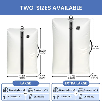 BAGAIL TPU Vacuum Bag for Travel, Reusable Compression Bag with IPX8 Waterproof Zipper, Save Space for Suitcase, Backpack and Carry on (White, ExtraLarge, With Pump)