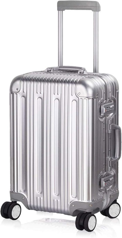 TRAVELKING All Aluminum Carry On Luggage with TSA Locks Fashion Cool Metal Hard Shell Spinner Suitcase (Silver, 20 Inch)…