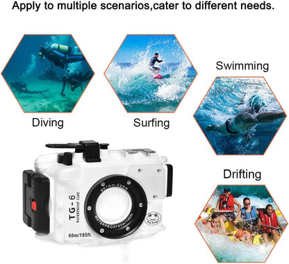 Seafrog WPC-TG6 Waterproof housing case Underwater Diving 195FT/60M Works for Olympus TG-6 Cameras White(Housing + Red Filter)