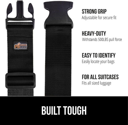GORILLA GRIP Heavy Duty 8 Pack Adjustable Luggage Straps for Suitcases, Easy to Identify Travel Belt Connector Holds Suitcase Together, Extends Life of Bag, Strap Connects Two Bags, Accessories, Black