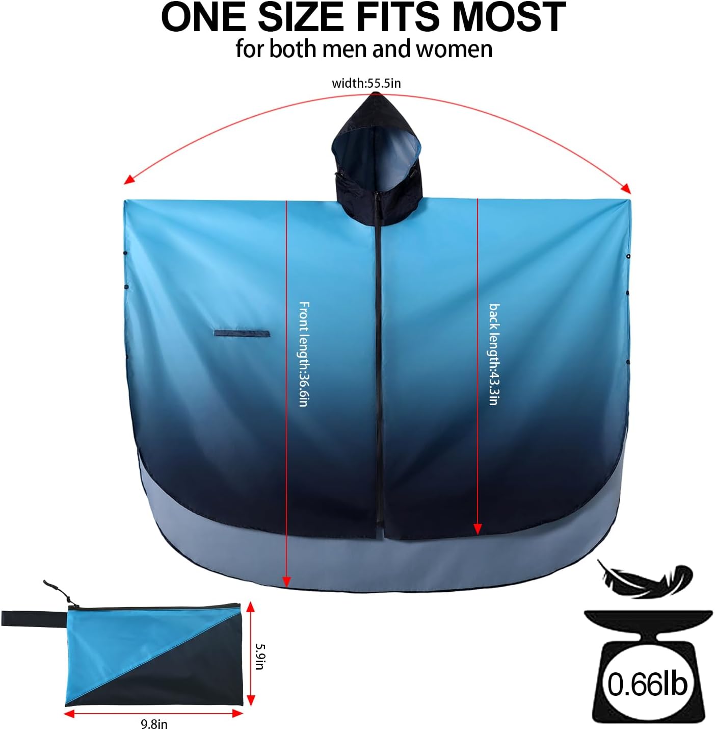 Rain Poncho Jacket Coat Hooded Zipper Style for Women/Men/Adult with Pocket