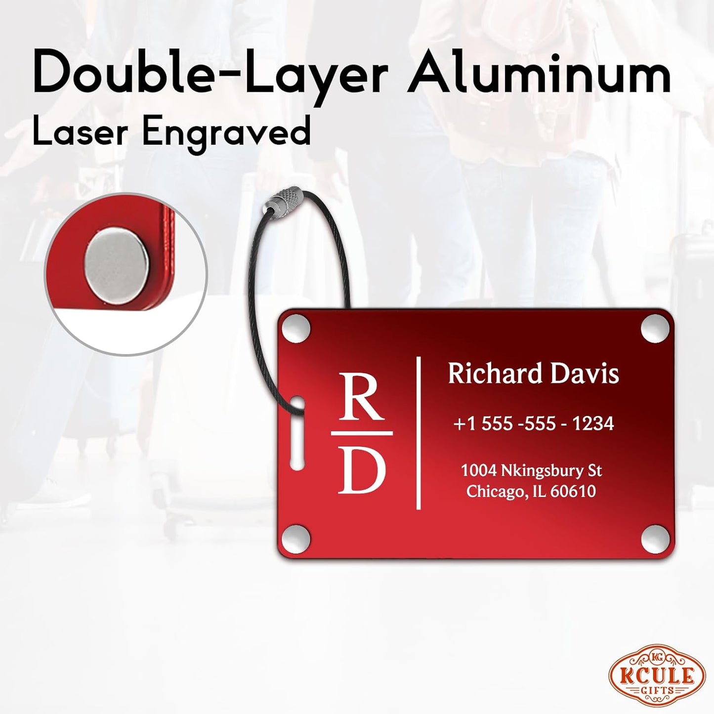 Luggage Tags for Suitcases 4 Pack: Personalized Luggage Tags for Backpacks & Bags Tags with Coustomizable Texts (Red)