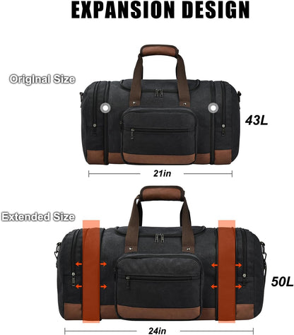 Dimayar Canvas Duffle Bag for Travel,Expandable Carry on Bag,Overnight Weekend Gym Bag Duffel Bag Mens Travel Bag
