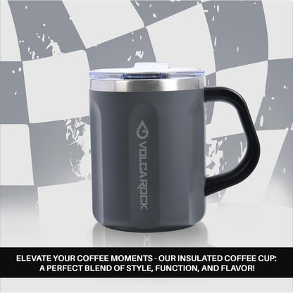 Stainless Steel Coffee Mug Cup with Handle, 16 oz Double Wall Vacuum Insulated Travel Mug Tumbler With Slider Lid, Insulated Camping Tea Flask for Hot & Cold Drinks (Grey)