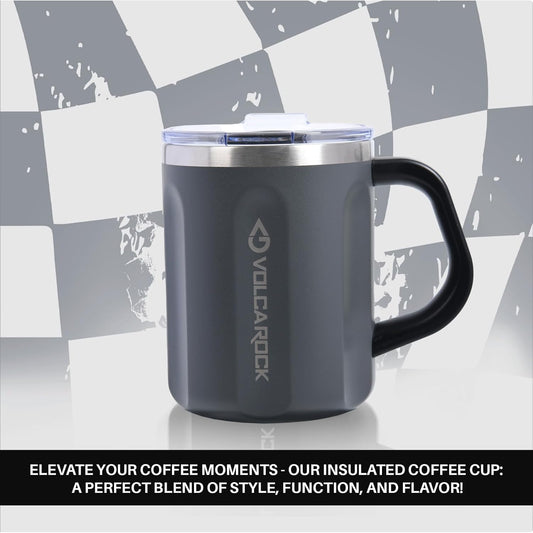 Stainless Steel Coffee Mug Cup with Handle, 16 oz Double Wall Vacuum Insulated Travel Mug Tumbler With Slider Lid, Insulated Camping Tea Flask for Hot & Cold Drinks (Grey)