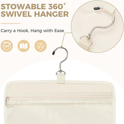 Toiletry Bag For women,Portable Hanging Organizer,4 Leakproof Compartment for full-sized Conditioner, Brushes Set, Makeup Accessories,Visible and easy to access.L-beige