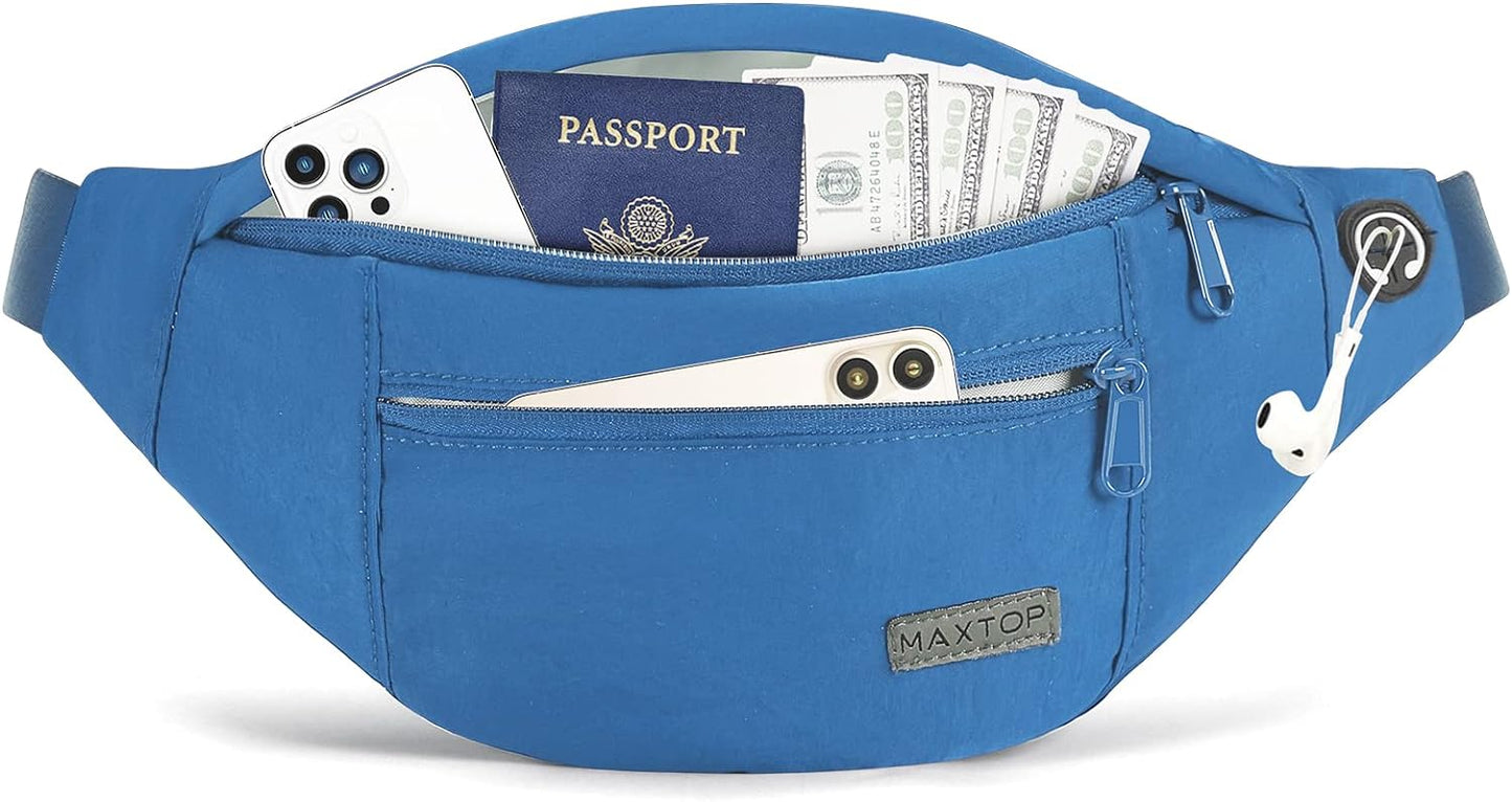 MAXTOP Large Crossbody Fanny Pack with 4-Zipper Pockets,Gifts for Enjoy Sports Festival Workout Traveling Running Casual Hands-Free Wallets Waist Pack Phone Bag Carrying All Phones