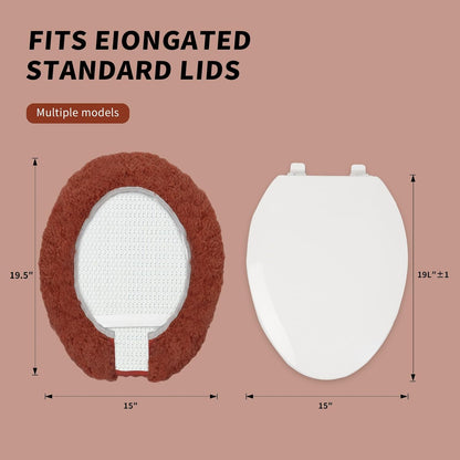 Microfiber Elongated Toilet Seat Cover 19.5"x 15" Machine Washable Solid Toilet Lid Cover Adjustable Rubber Backing Fits Most 18-19.5" L x 14-16" W Elongated Toilet Seat