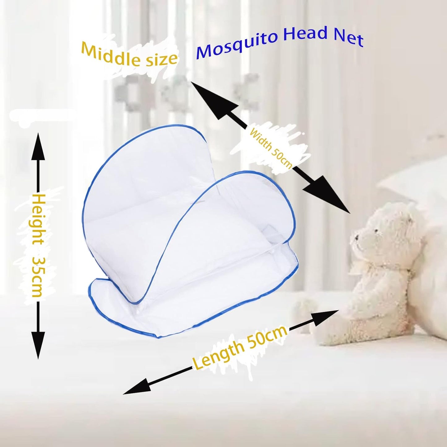 CMINGJ Portable Mosquito Head Net Foldable Pop-Up Travel Essentials Mosquito Net for Bed Free Installation-Large Size Suitable for Bedroom, Camping, nap (Medium)