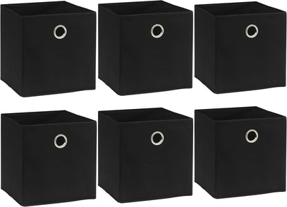 SIMPLE HOUSEWARE 11-Inch Collapsible Fabric Cube Storage Bin with Handles, Printed Design, 6 Pack, Black