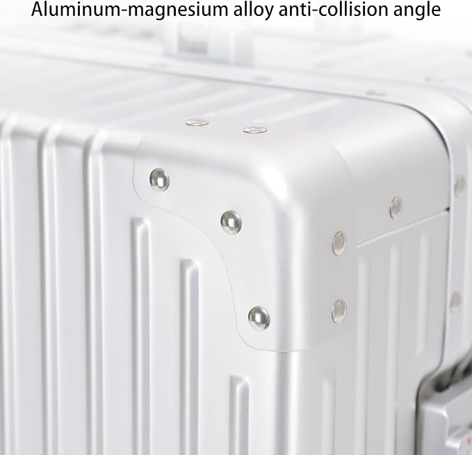 Metal All Aluminum Carry-on Luggage TSA Customs Lock Zipperless Silent Rotary Wheel Business Suitcase Aluminum Frame Set (silvery, 28 '')