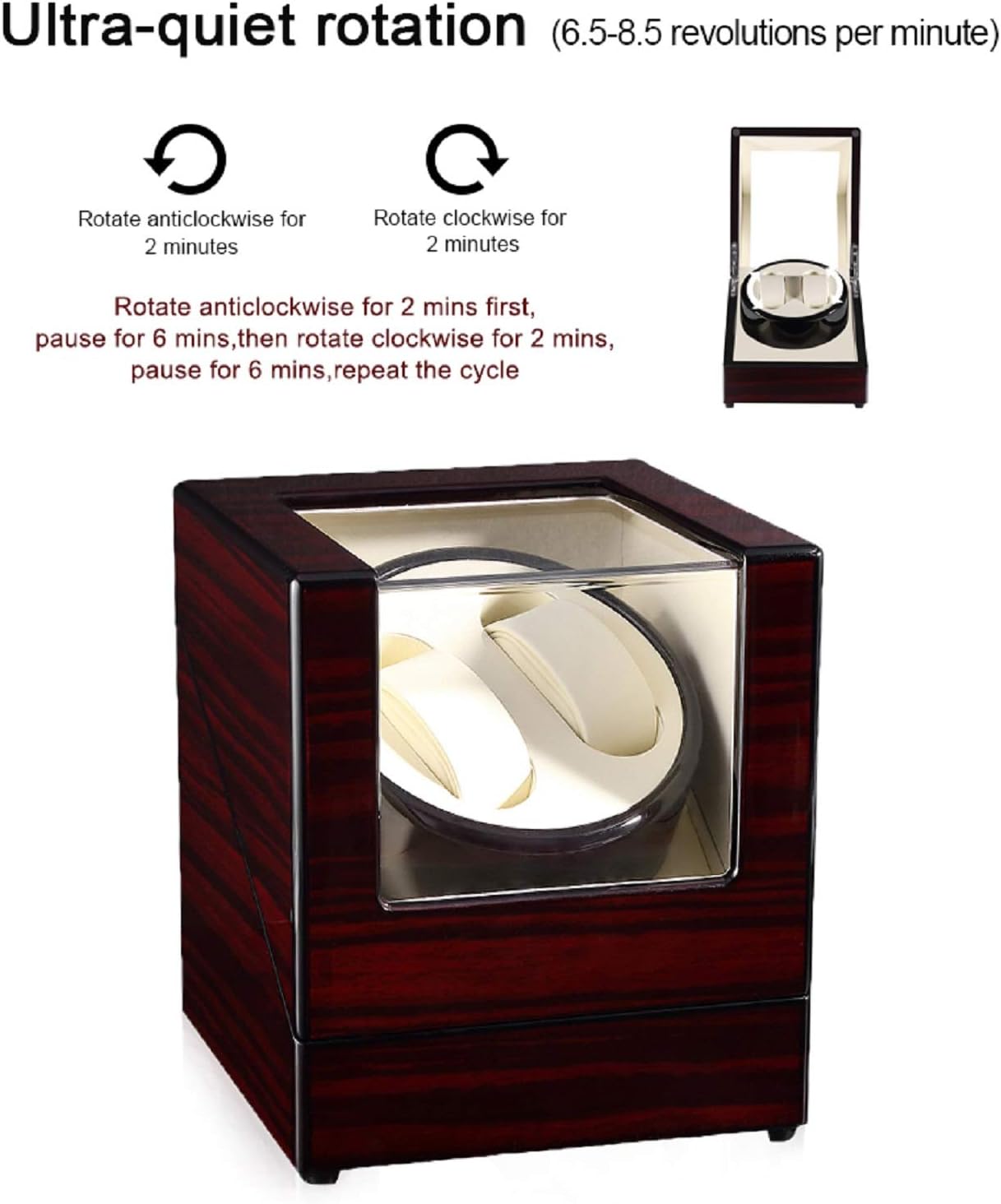 Uten Automatic Watch Winder Box Luxury Wooden Watch Storage Case, Double Watch Winder with Quiet Motor 4 Rotation Mode for Father's Day Gift for Him, Birthday Gift. Red