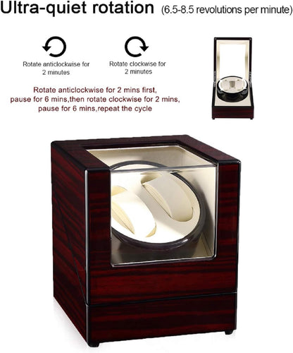 Uten Automatic Watch Winder Box Luxury Wooden Watch Storage Case, Double Watch Winder with Quiet Motor 4 Rotation Mode for Father's Day Gift for Him, Birthday Gift. Red
