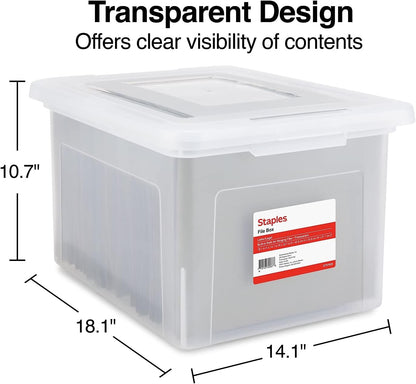 STAPLES Hanging File Folder Box, Storage Bin Organizer, Snap Lid, Letter & Legal Size Documents, Clear