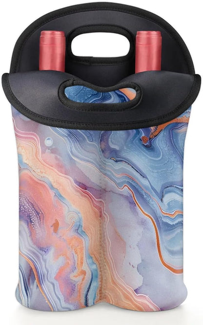 Wine Carrier Tote Personalized Bag for 2 Bottles - Neoprene Wine Bottle Holder with Carry Handle, Wine Protective Bag Insulated Bag Beer Cans Water Bottle Holder for Travel Picnic,Style26