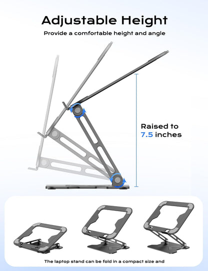 Adjustable Laptop Stand for Desk, Metal Foldable Laptop Riser, Portable Laptop Holder Mount, Ventilated Cooling Notebook Stand for MacBook Air Pro, All 10-16'' Notebooks Laptops, Space Black