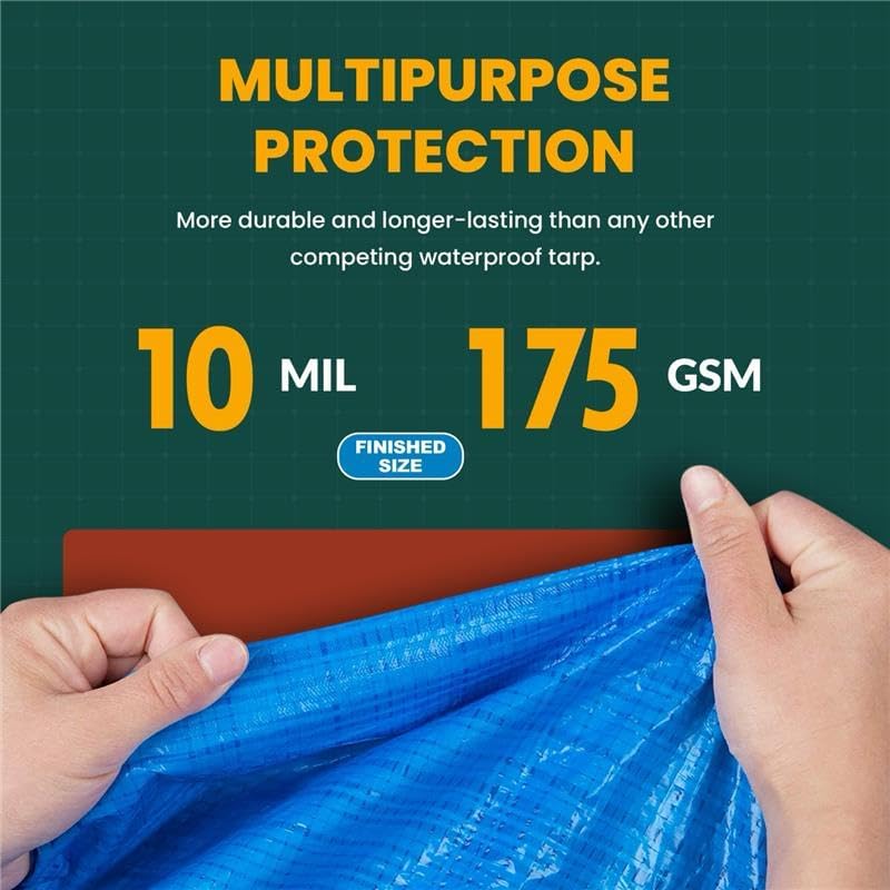 Large Waterproof Tarp - Heavy Duty 10 Mil Thick Poly Tarpaulin Ideal for Canopy Tents, Boats, RV or Pool Covers - Multipurpose Protective Tarps with Grommets for Indoor and Outdoor Use | 20' x 20'
