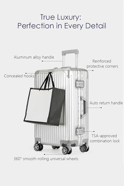 HotWay 28 Inch All Aluminum Checked in Luggage with Wheels, Hard Shell Zipperless Suitcase with TSA Locks, Large Travel Luggage, Gold