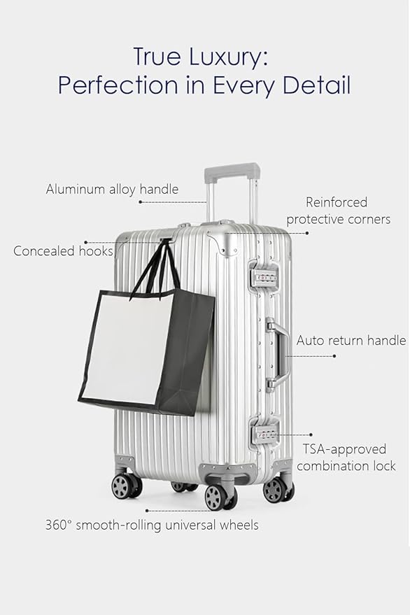 HotWay 20 Inch All Aluminum Carry On Luggage with Wheels, Hard Shell Zipperless Suitcase with TSA Locks, Black Travel Luggage (22x14x9 Airline Approved)