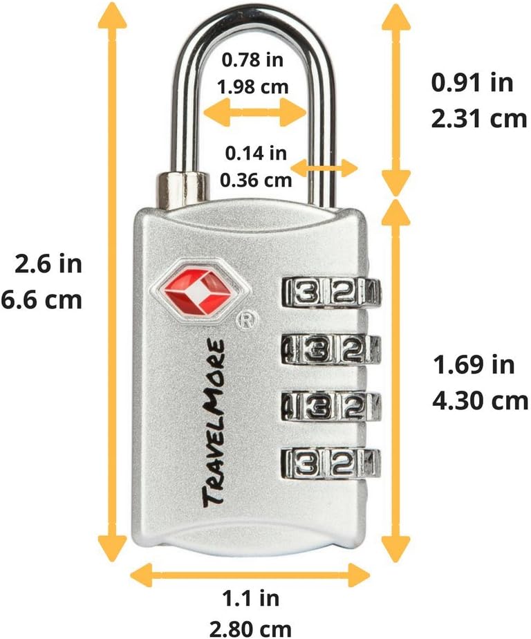 5 Pack TSA Luggage Locks with 4 Digit Combination – Heavy Duty Set Your Own Padlocks for Travel, Baggage, Suitcases & Backpacks - Silver