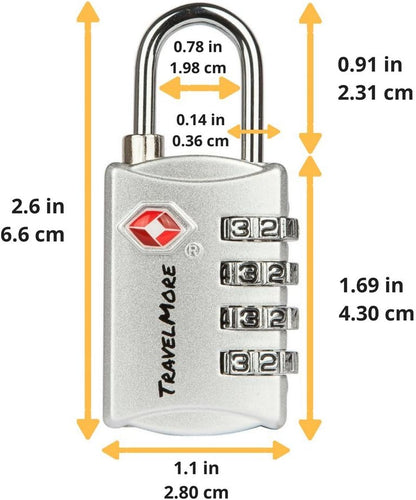 3 Pack TSA Luggage Locks with 4 Digit Combination – Heavy Duty Set Your Own Padlocks for Travel, Baggage, Suitcases & Backpacks - Silver