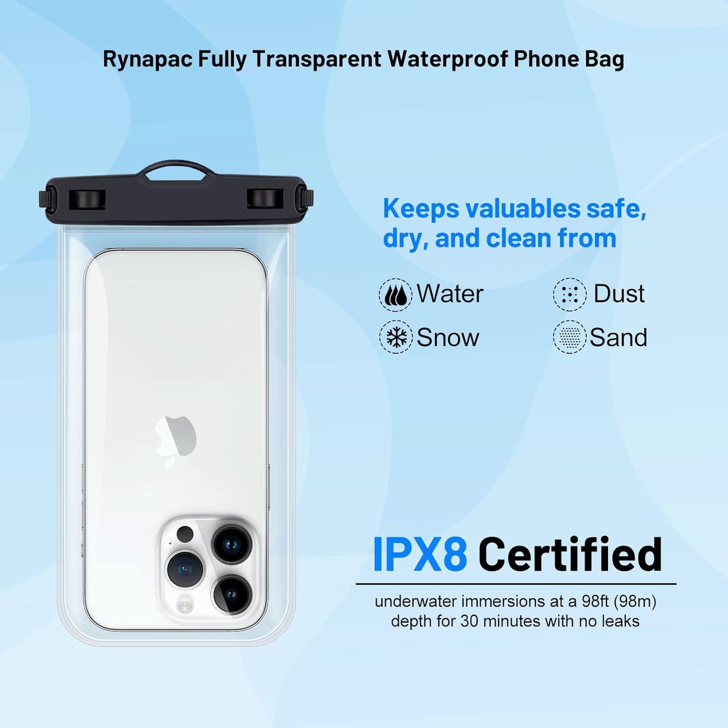 Waterproof Phone Pouch Bag - 8.5in Water Proof Cell Phone Case for Beach Travel Must Haves, Waterproof Phone Holder with Lanyard for iPhone 16 15 Pro Max Galaxy S24 S23 Ultra Pixel,Cruise Essentials