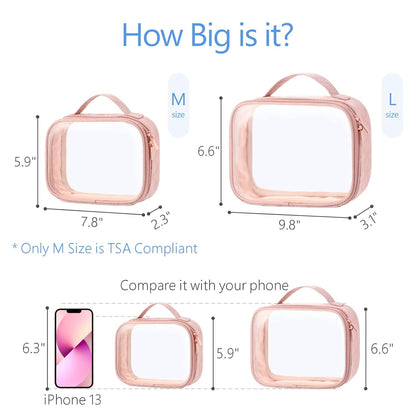 PACKISM Valentines Day Gifts for Him Her - TSA Approved Toiletry Bag - 180° Large Opening Clear Makeup Bags with Handle, Clear Toiletry Bags for Traveling Travel Essentials, Rose Pink