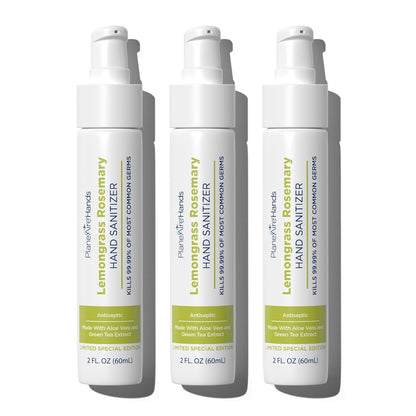 Lemongrass Rosemary Lotion Hand Sanitizer | Travel Size | Cleanse & Moisturize | Made with Aloe Vera & Essential Oils | Rich in Vitamin E | Lemongrass Essential Oil | Green Tea Extract | 3-Pack