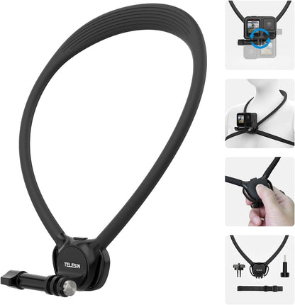 TELESIN Neck Mount SE 2.0 with Air Cushion, Adjustable Chest Strap and Neck Mount for Hands-Free POV Vlogging for GoPro Hero 13/12/11/10/9, Insta 360 X5/X4/X3/Ace Pro 2, DJI Osmo 360 Action 3/4/5 Pro