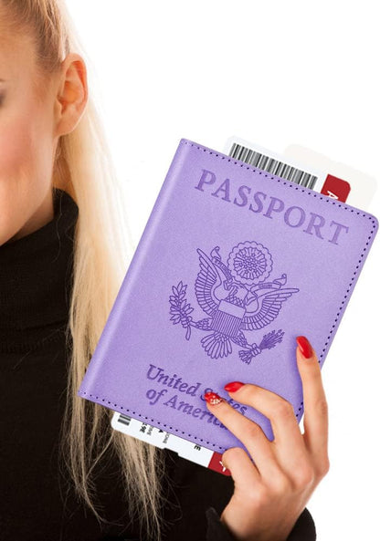 Passport and Vaccine Card Holder Cover Combo, Passport Case /Wallet with Vaccine Card Slot for Women and Men(AL-Purple)