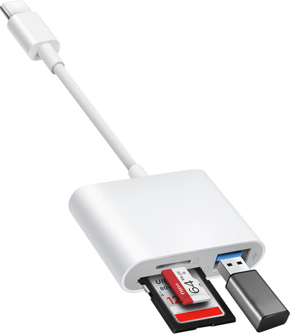 USB C to SD Card Reader, BnmxTek SD Card Adapter with SD MicroSD USB 3 Ports, USBC Memory Card Reader for iPhone 15 16, iPad, Mac, MacBook Pro/Air, Android and More USB-C/Type C Devices