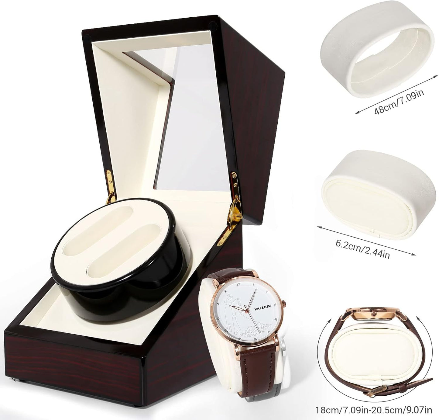 Uten Automatic Watch Winder Box Luxury Wooden Watch Storage Case, Double Watch Winder with Quiet Motor 4 Rotation Mode for Father's Day Gift for Him, Birthday Gift. Red