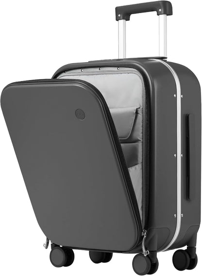 mixi Luggage Suitcase with Spinner Wheels, 24'' Checked Travel Luggage Aluminum Frame PC Hardside with TSA Lock & Cover - Rock Gray