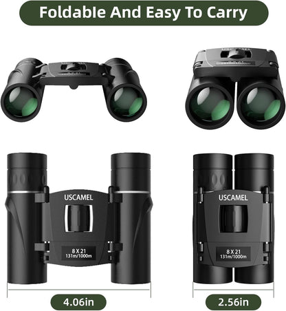 USCAMEL Binoculars for Adults and Kids 8×21 High Powered Compact Binoculars BAK4 Prism Easy Focus - for Bird Watching, Outdoor Use, Hunting, Travel (Black)