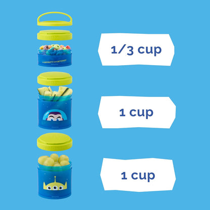 Whiskware Disney Pixar Stackable Polypropylene Snack Containers for Kids and Toddlers, 3 Stackable Snack Cups for School and Travel, Toy Story Buzz Lightyear