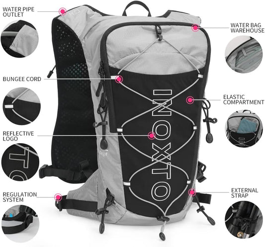 INOXTO Hydration Pack Backpack ，Water Backpack with 2L Leakproof Water Bladder, Running Hydration Vest for Man, Daypack for Cycling Motocross Climbing Trail Running